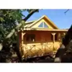 Muğla Köyceğiz'de yaptığımız verandası çapraz korkuluğu olan 50 m2 ahşap ev kayra modeli