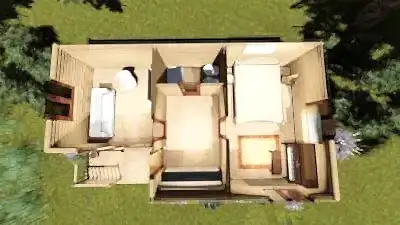 Salon banyo yatak odası 3d çizim