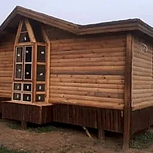 Tek katlı kütük ev önü