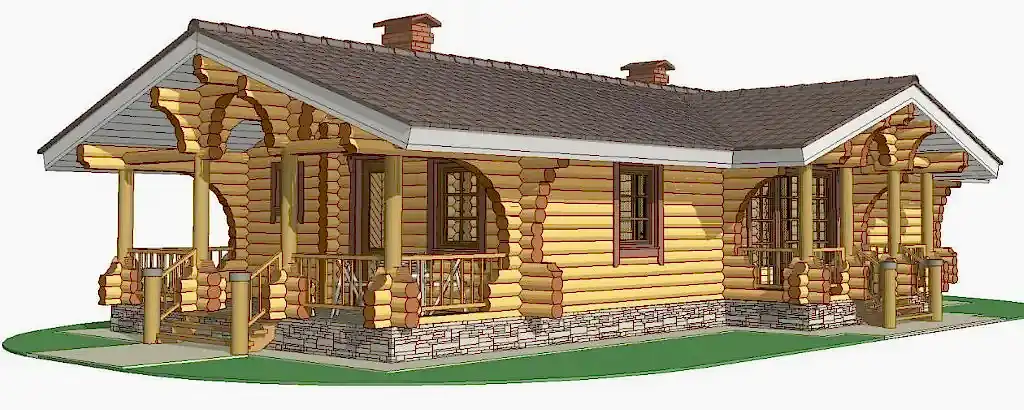 Tek katlı, tomruklardan yapılmış 81 m2 ahşap ev