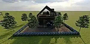 51 m2 1+1 Ahşap bungalov ev, şık tasarımı ile sizi doğaya davet ediyor.